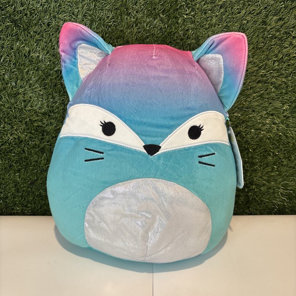 12in Squishmallows Vickie Fox Ombre Pink To Aqua Sparkle Kellytoy Plush NWT
